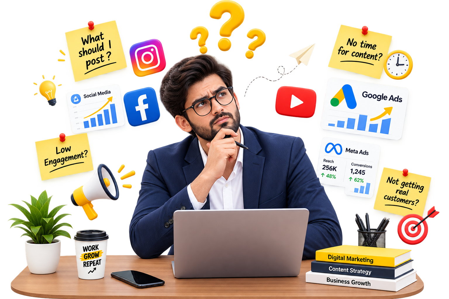 Business owner struggling with social media